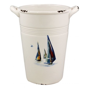 Oala inalta Sea Club, dolomita, model marin cu barci, H 18 cm Oala inalta Sea Club, dolomita, model marin cu barci, H 18 cm