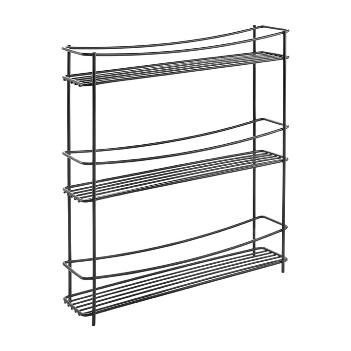 Raft cu 3 polite pentru condimente, 35x7x37cm, model KUMINO3 LAVA, metal tratat Touch-Therm, culoare negru
