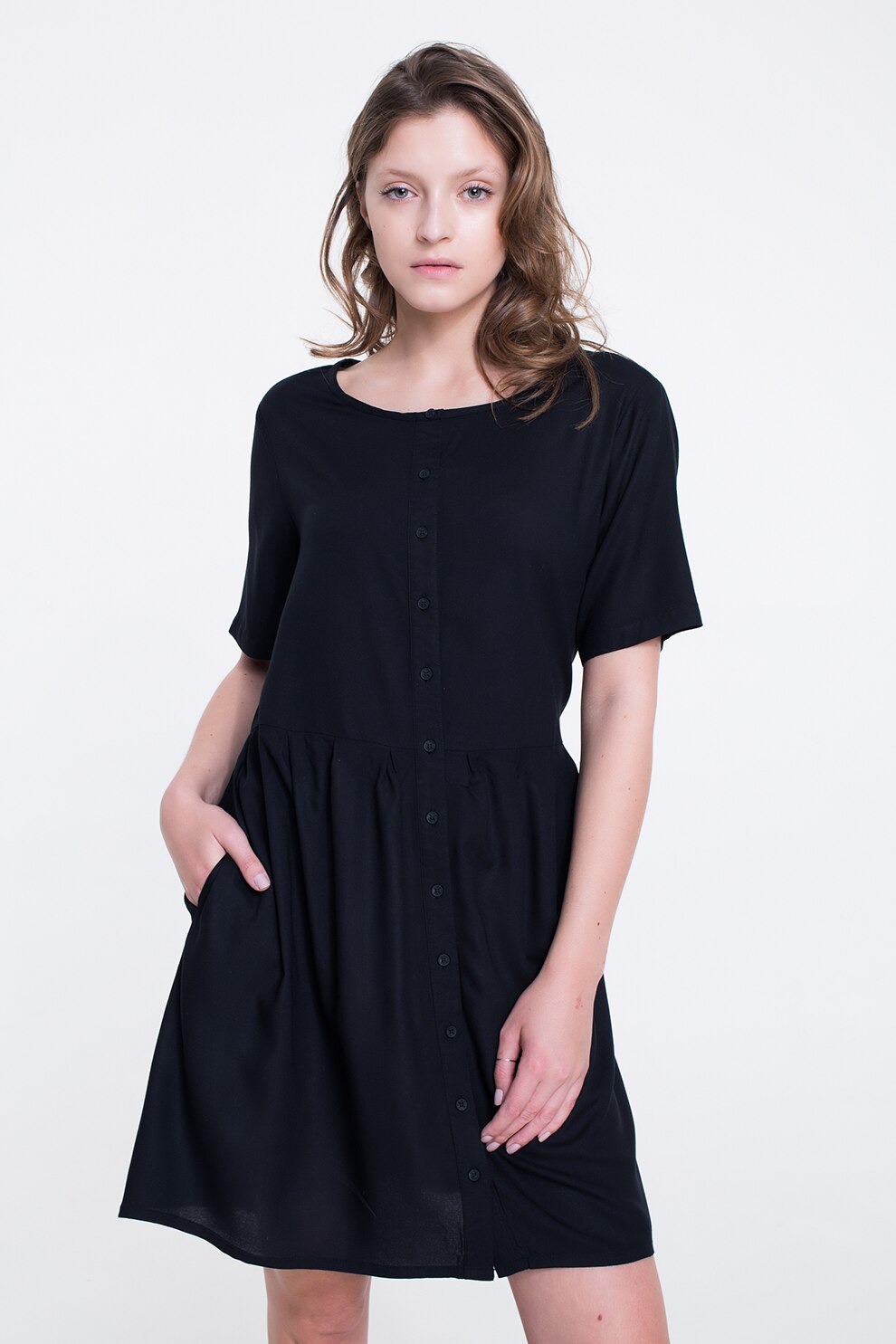 Big Star, Rochie mini cu cordon in talie, Negru