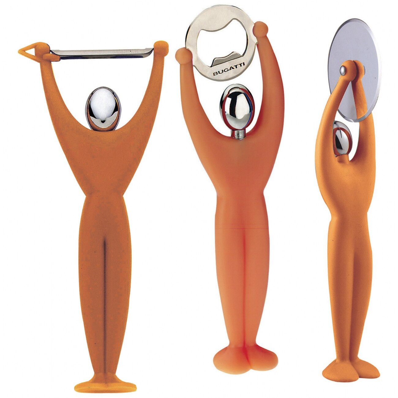 Set 3 ustensile multifunctionale Casa Bugatti, Gym, 3 piese (feliator pizza, desfacator sticle, accesoriu decojire), portocaliu, Fun Design