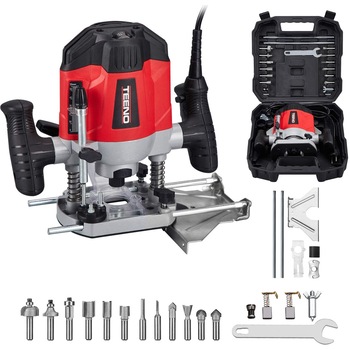 Masina de frezat Teeno, 1200W, 30000rpm, 60mm,12 accesorii, Rosu/ Negru Masina de frezat Teeno, 1200W, 30000rpm, 60mm,12 accesorii, Rosu/ Negru