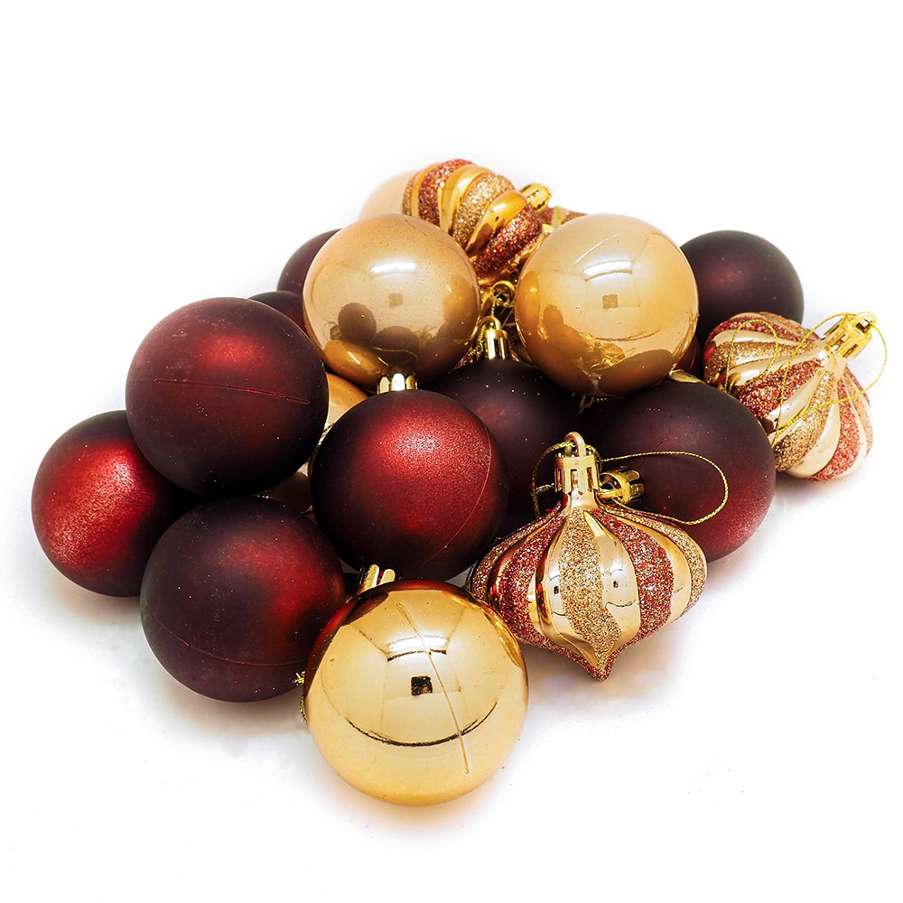 Set mixt 20 de globuri, diametru 5cm, champagne/burgundy, Holly