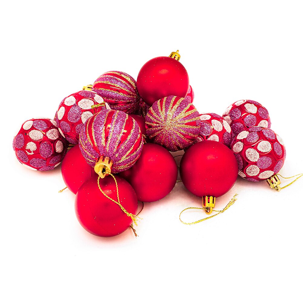 Set mixt 18 globuri, diametru 5cm, rosu, Holly