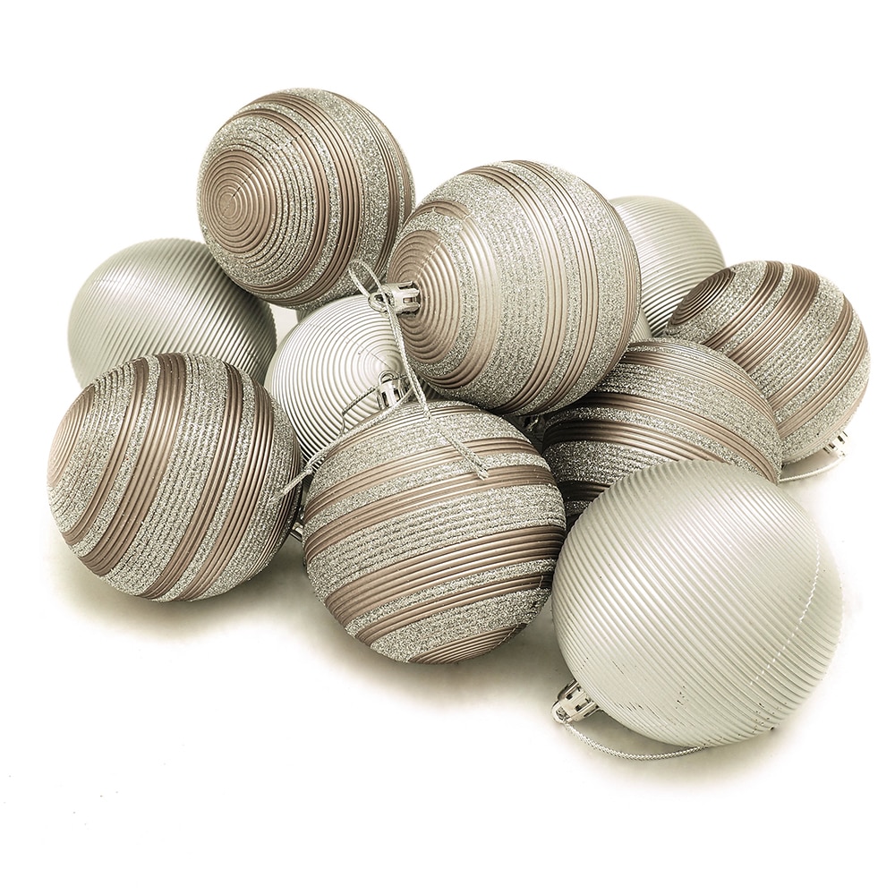 Set mixt 12 globuri striatii fine, diametru 8 cm, gri/argintiu, Holly