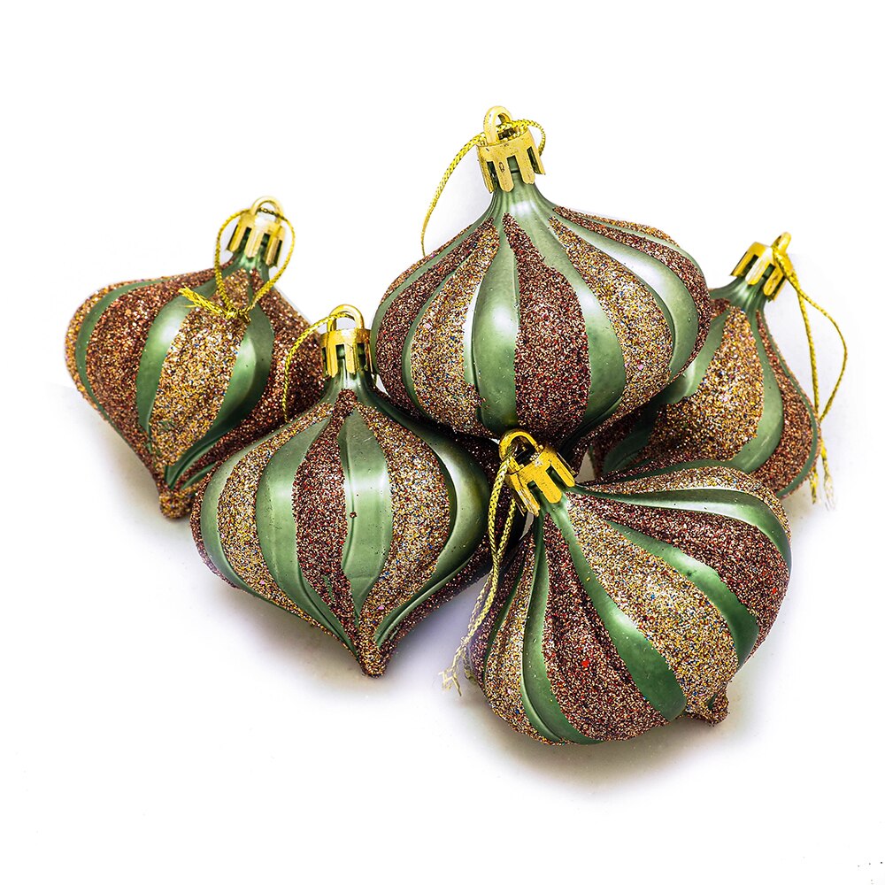 Set mixt 6 globuri, diametru 6cm, peacock green, verde/bej, Holly