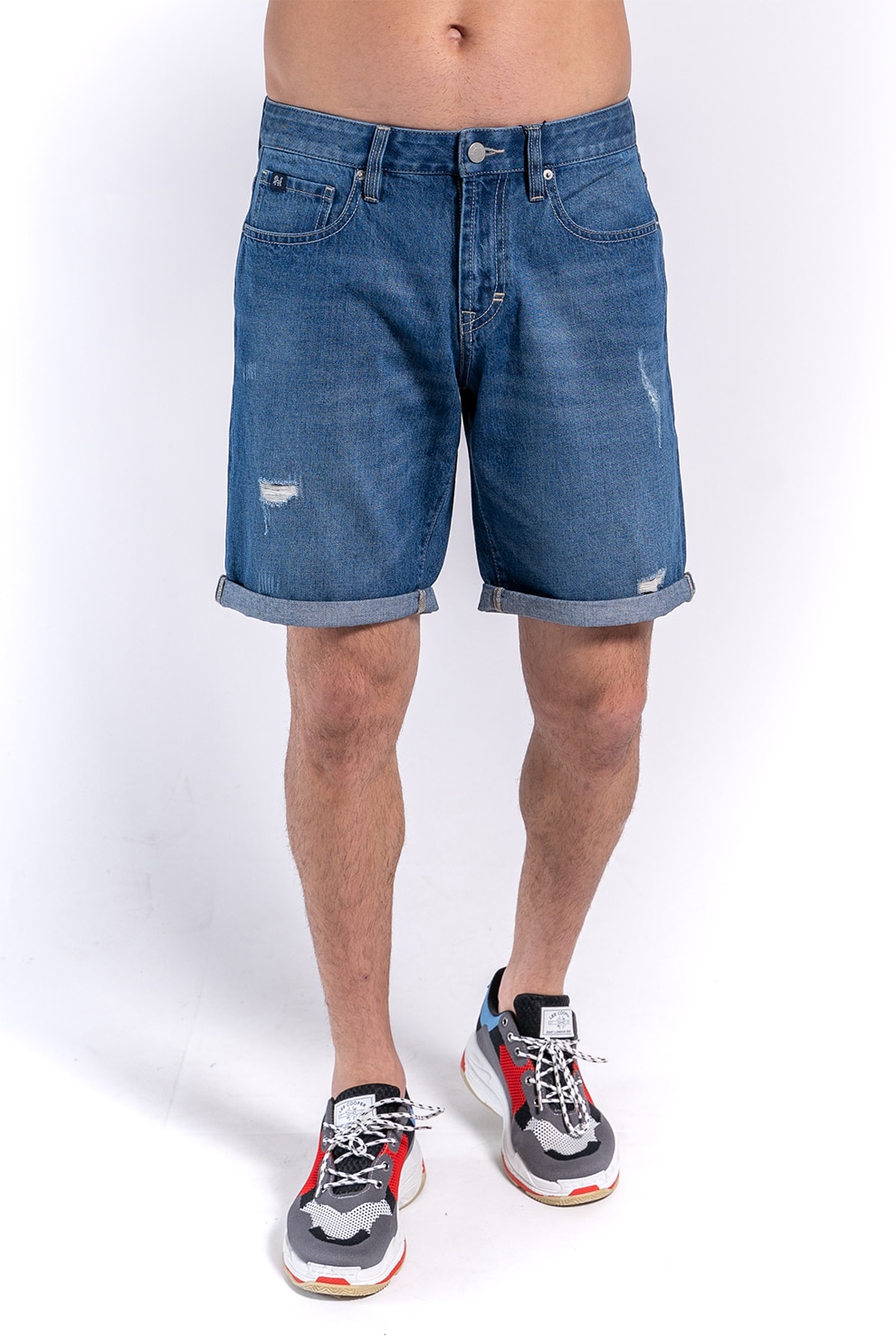 Kenvelo, Bermude cu croiala dreapta, din denim, Albastru, 31