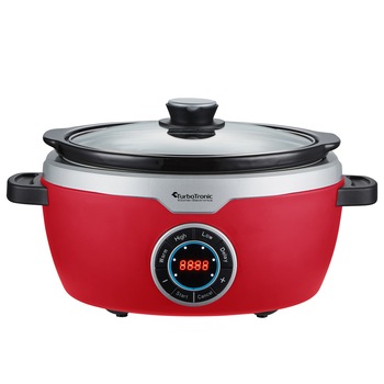 Slow cooker profesional TurboTronic TT-SC200, 6.5l, 300W, display LED, timer, vas ceramica detasabil, rosu Slow cooker profesional TurboTronic TT-SC200, 6.5l, 300W, display LED, timer, vas ceramica detasabil, rosu