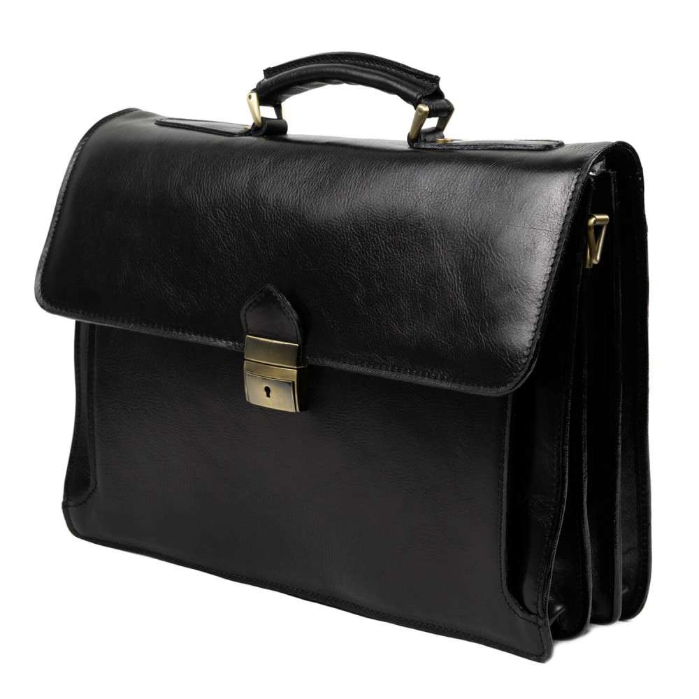 Geanta laptop din piele naturala, util land, neagra, LS152