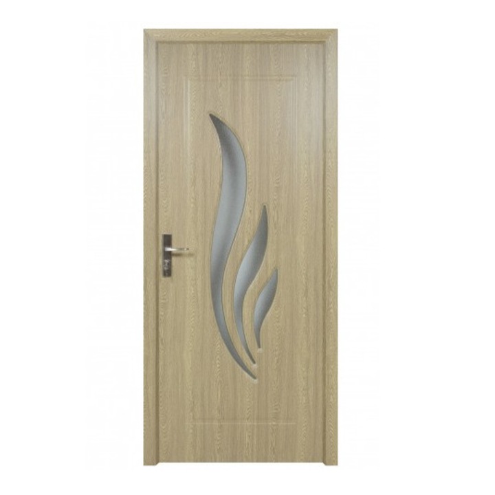 Вътрешна дървена врата със стъкло Super Door F03-68-P ляво / дясно, включени панти и дръжка, Крем 203 х 68 см
