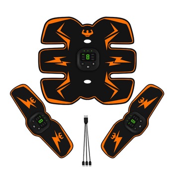 Set 3 Abdomen Centura electrostimulare EMS Afisaj LED musculara fitness Masaj Incarcare USB Negru/Portocaliu Set 3 Abdomen Centura electrostimulare EMS Afisaj LED musculara fitness Masaj Incarcare USB Negru/Portocaliu