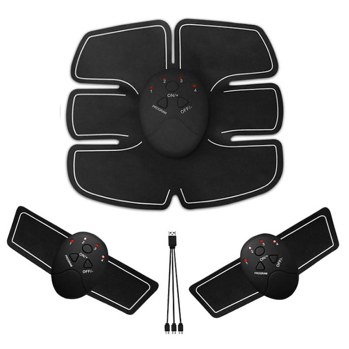 Комплект от 3 колана за електростимулация на корема, EMS, мускулен, фитнес, професионален масаж, USB зареждане, черен/бял