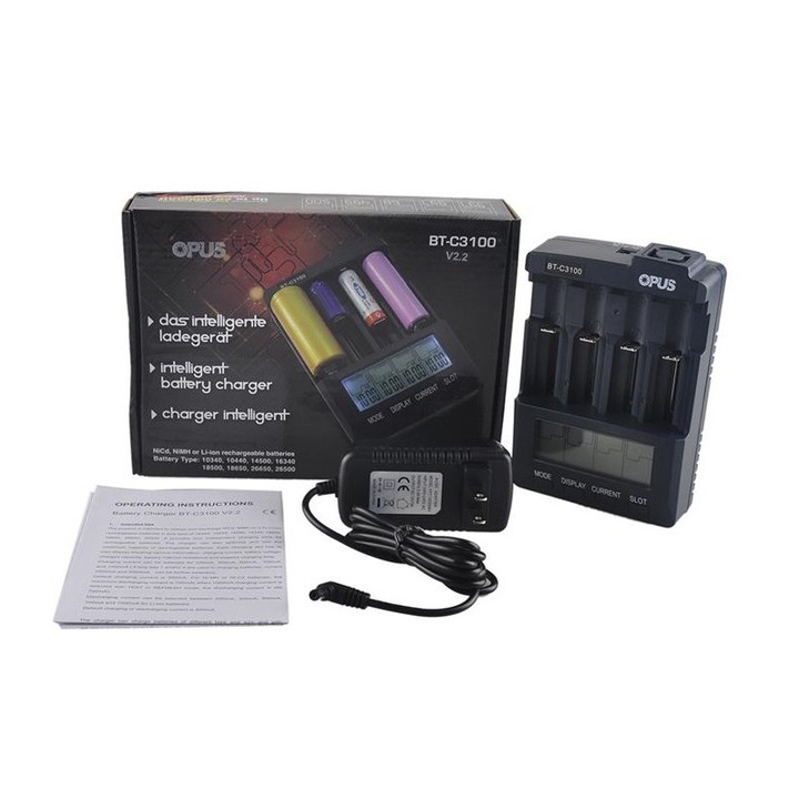 Зарядно устройство за батерии Opus BT-C3100 V2.2, Intelligent Digital LCD, Мултифункционално зарядно устройство, 4 слота