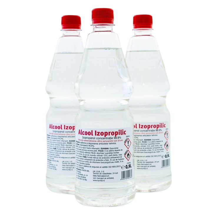 Pachet 2,7L, 3 sticle, Alcool Izopropilic, IPA, concentratie 99.99%