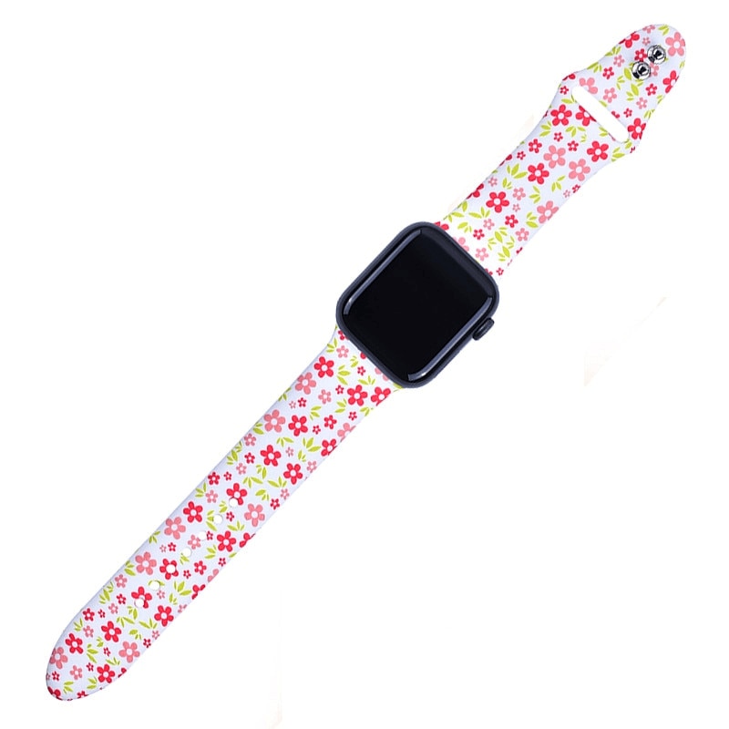Curea din silicon design print, pentru Apple Watch 1 / 2 / 3 / 4 / 5 series, 38 / 40mm, model flori