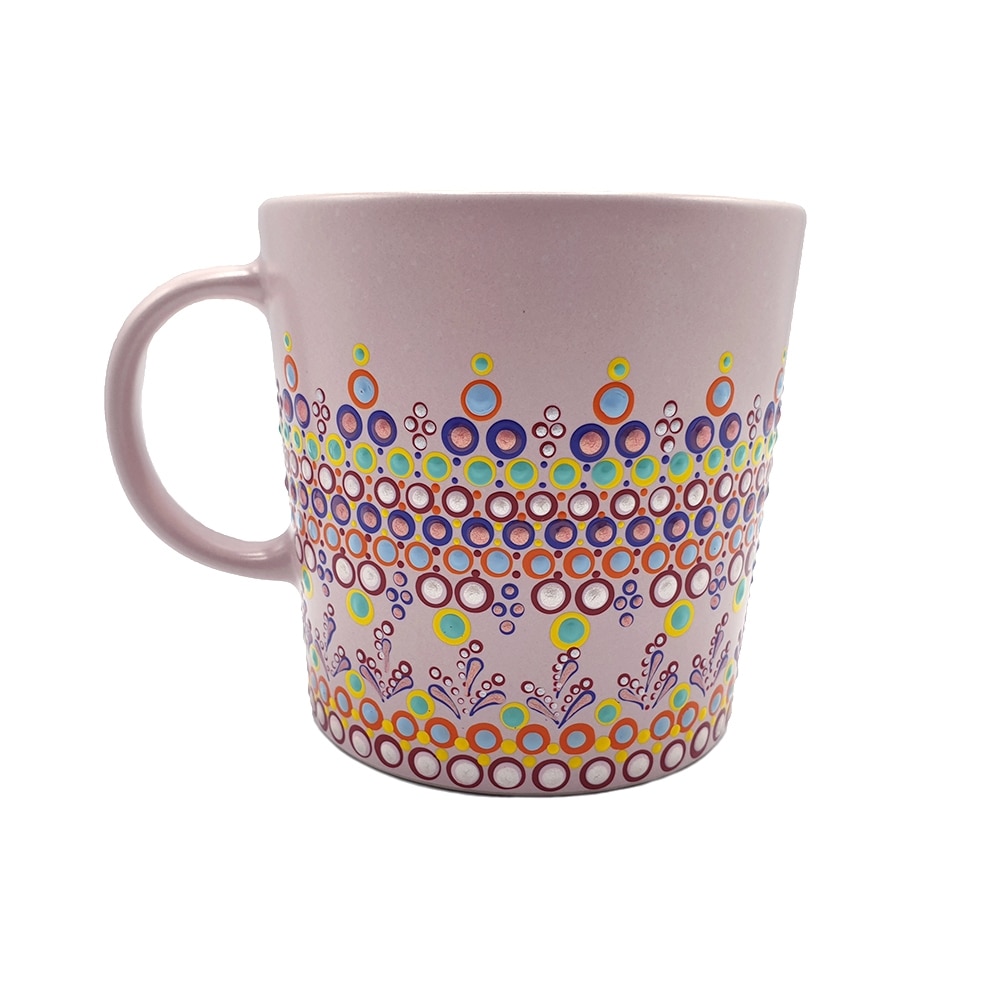 Cana Zia Fashion, Elora, roz, pentru cafea sau ceai, pictata manual, 300 ml