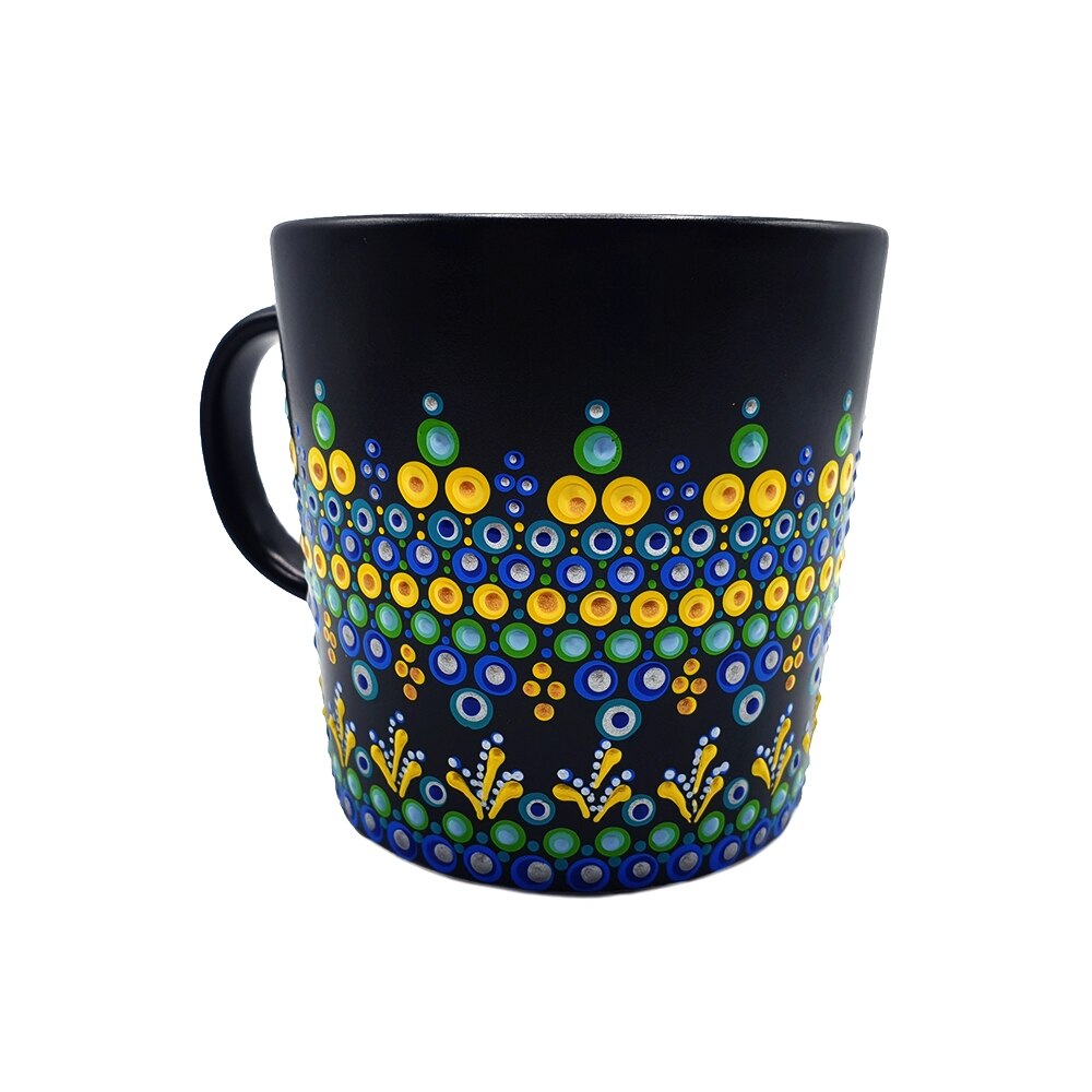 Cana Zia Fashion, Serenity, neagra, pentru cafea sau ceai, pictata manual, 300 ml