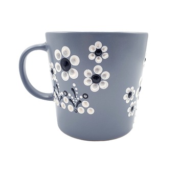 Cana Zia Fashion, Loris, gri, pentru cafea sau ceai, pictata manual cu flori, 300 ml Cana Zia Fashion, Loris, gri, pentru cafea sau ceai, pictata manual cu flori, 300 ml