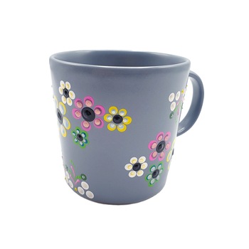 Cana Zia Fashion, Amaris, gri, pentru cafea sau ceai, pictata manual cu flori, 300 ml Cana Zia Fashion, Amaris, gri, pentru cafea sau ceai, pictata manual cu flori, 300 ml