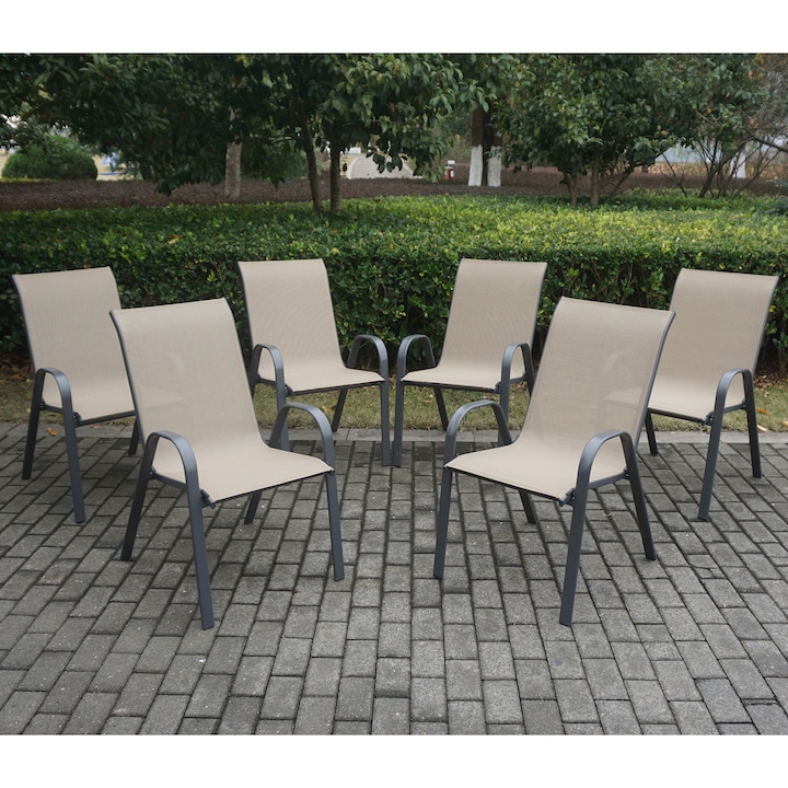 Комплект 6 стола Kring Bruxelles, За градина/тераса/балкон, Метални, 72.5x55.5x92.5 см, Бежов