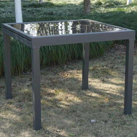 Masa Kring Ange, patrata extensibila, gri, 180/90 x 90 x 75cm, blat de sticla
