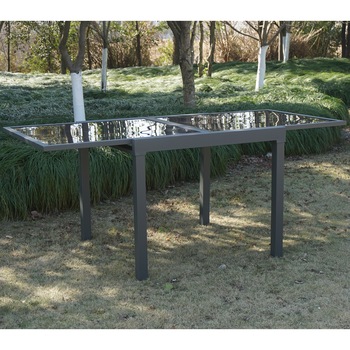 Masa Kring Ange, patrata extensibila, gri, 180/90 x 90 x 75cm, blat de sticla Masa Kring Ange, patrata extensibila, gri, 180/90 x 90 x 75cm, blat de sticla