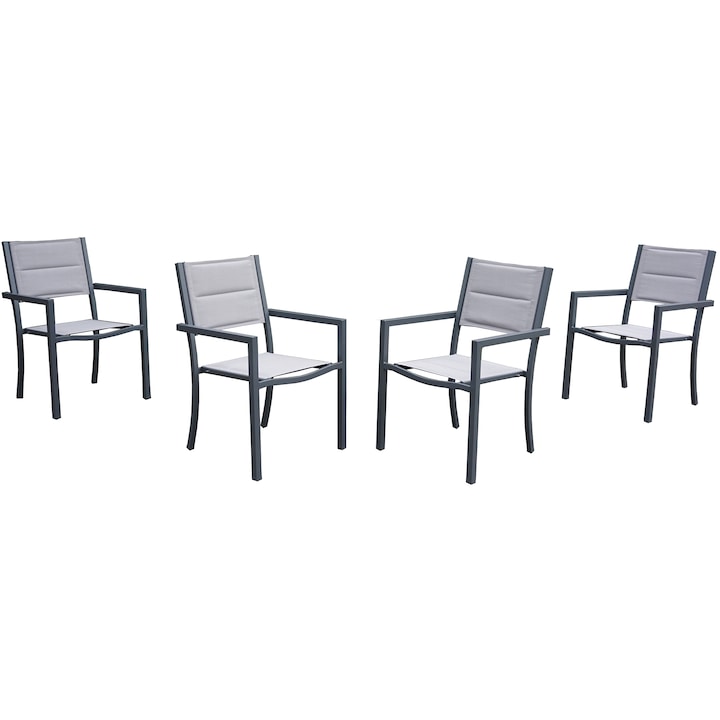 Kring Ange 4 darab kerti/terasz/erkélyi szék, fém/textil, 56 x 62 x 86 cm, Szürke