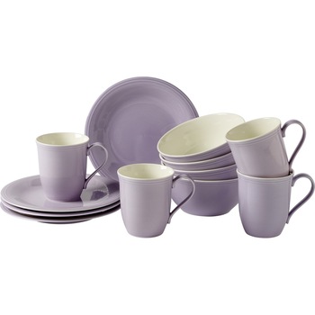 Set mic dejun 12 piese, Like Villeroy & Boch, Color Loop Breakfast Rose, portelan, mov Set mic dejun 12 piese, Like Villeroy & Boch, Color Loop Breakfast Rose, portelan, mov