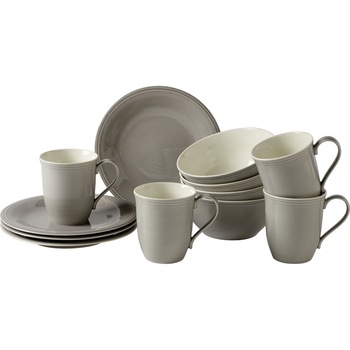 Set mic dejun 12 piese, Like Villeroy & Boch, Color Loop Stone, portelan, gri Set mic dejun 12 piese, Like Villeroy & Boch, Color Loop Stone, portelan, gri