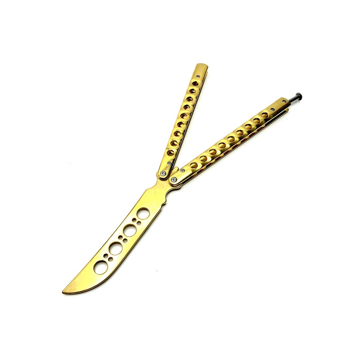 Briceag Balisong Butterfly pentru antrenament, fara tais, Trick Master, Gold