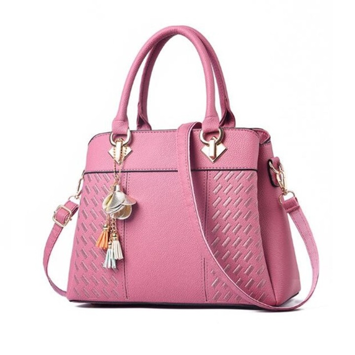 Geanta de piele cu bareta pentru umar, Charon Melilla, Roz