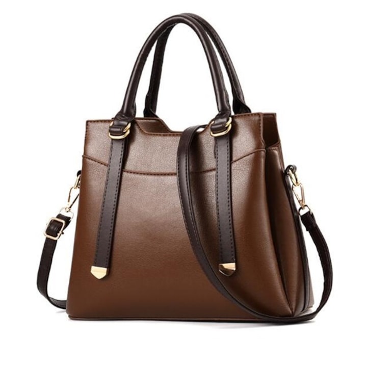 Geanta de piele cu bareta pentru umar, Charon Mallorca, Maro Inchis