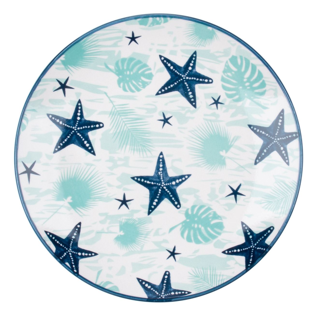 Farfurie Intinsa Portelan, New Line, model Stea de Mare, 19 cm, Alb/Albastru