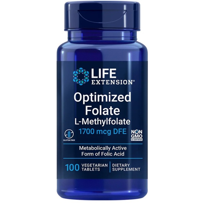 Хранителна добавка, L-Methylfolate (1700 mcg), Life Extension Optimized Folate - 100 таблетки (100 порции)