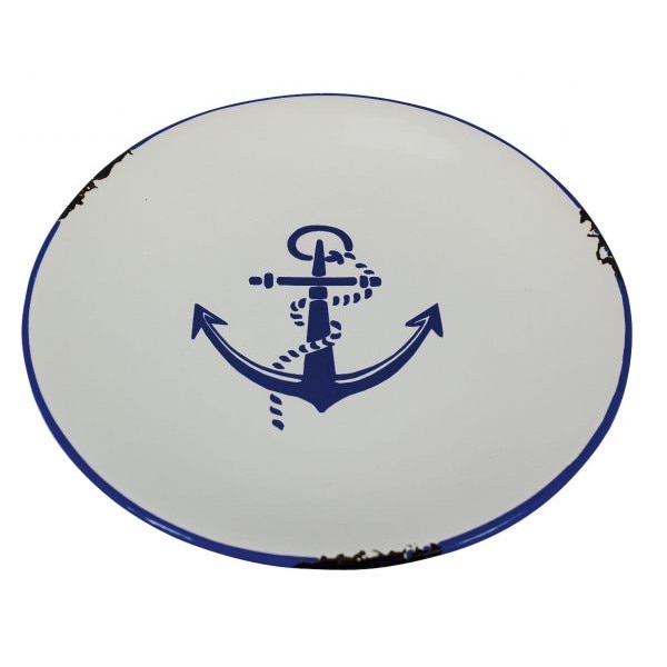 Set farfurii marine Sea Club, 3 bucati, dolomita, model cu ancora albastra,Ø 20cm