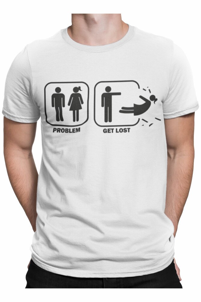 Tricou personalizat, cadou pentru el, Problem Get lost, Alb, Alb