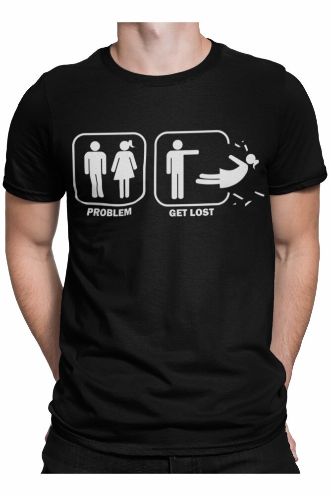Tricou personalizat, cadou pentru el, Problem Get lost, Negru, Negru