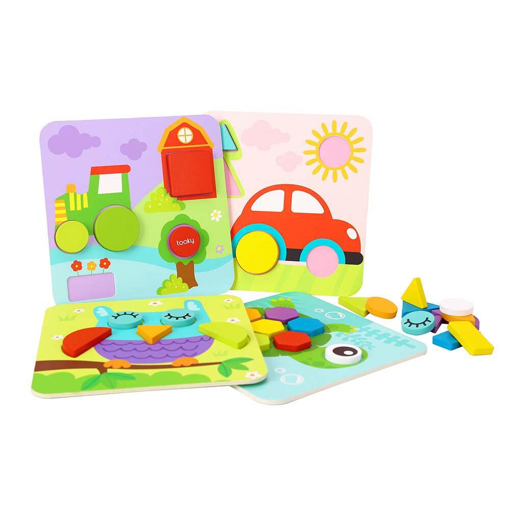 Puzzle lemn 4 in 1 cu forme Tooky Toy