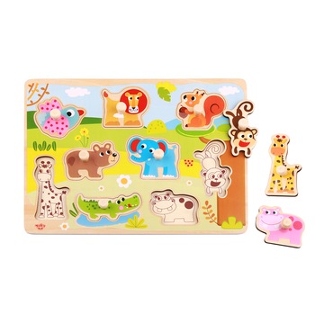 Puzzle 3D din lemn masiv NOVOKIDS™ Wooden Happy Animals, 9 piese, Cu animalute, Materiale Eco, Multicolor Puzzle 3D din lemn masiv NOVOKIDS™ Wooden Happy Animals, 9 piese, Cu animalute, Materiale Eco, Multicolor