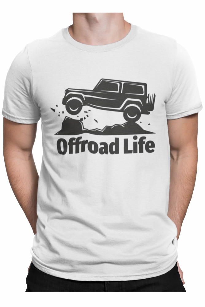Tricou cadou pentru barbati, Offroad life, Alb, Alb