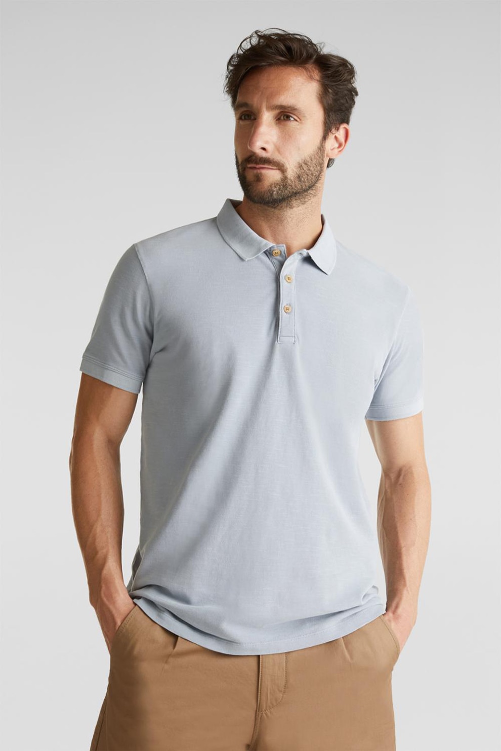 Esprit, Tricou polo din pique, Albastru pal, S