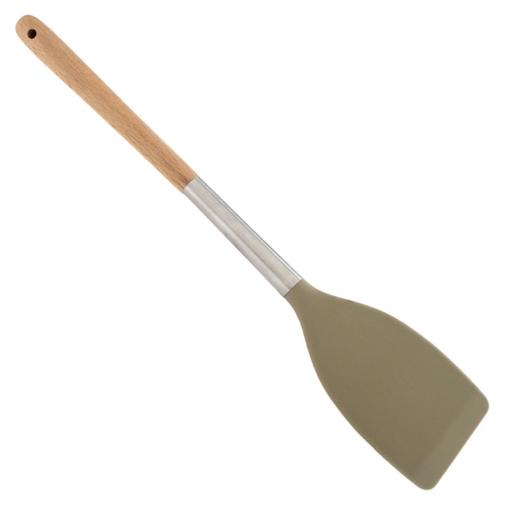 Spatula din silicon flexibil pentru gatit cu maner din lemn Shopiens®, taupe, 31 cm