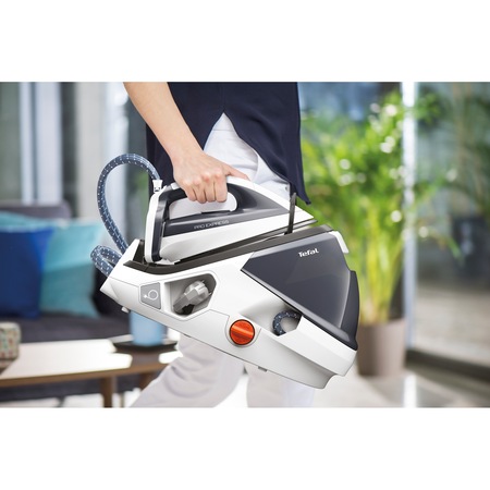 Statie de calcat de inalta presiune Tefal GV8711E0, 2600W, 6 bari, functie abur vertical, talpa Durilium AirGlide, rezervor 1.6L, abur 300g/min colector anticalcar alb&gri