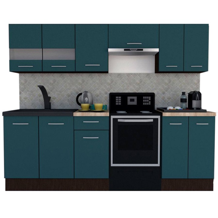 Set Bucatarie Marina New 240 A, Wenge / Decor 0244, 240 x 195-230 x 60 cm