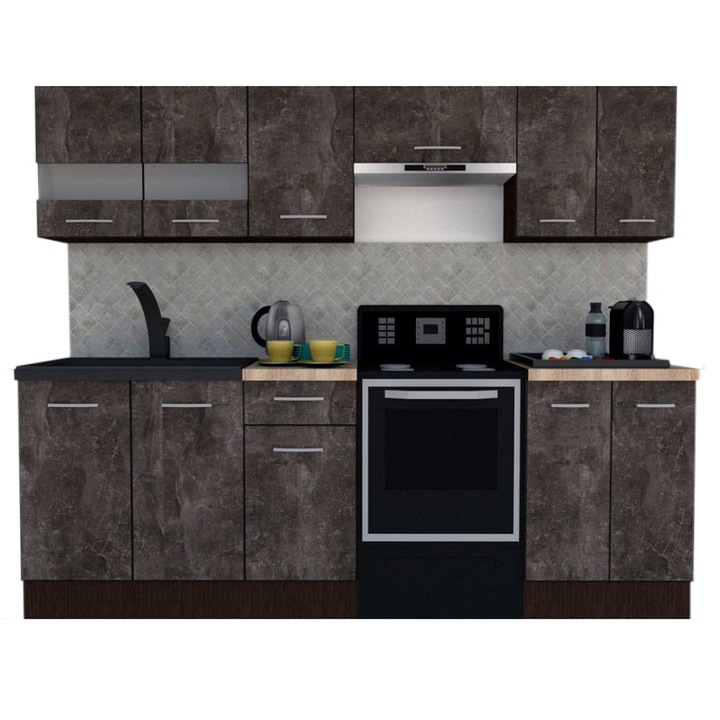 Set Bucatarie Marina New 240 A, Wenge / Decor 4299, 240 x 195-230 x 60 cm