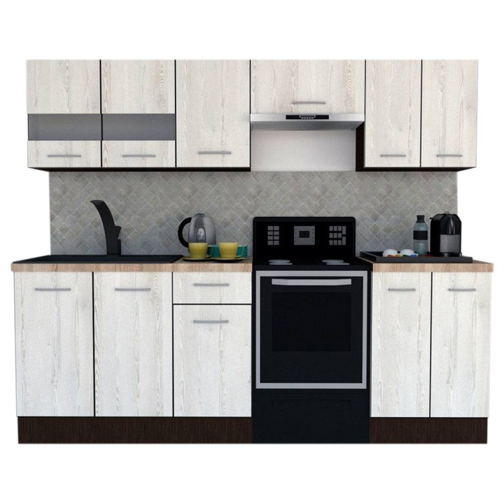 Set Bucatarie Marina New 240 B, Wenge / Decor K010, 240 x 195-230 x 60 cm