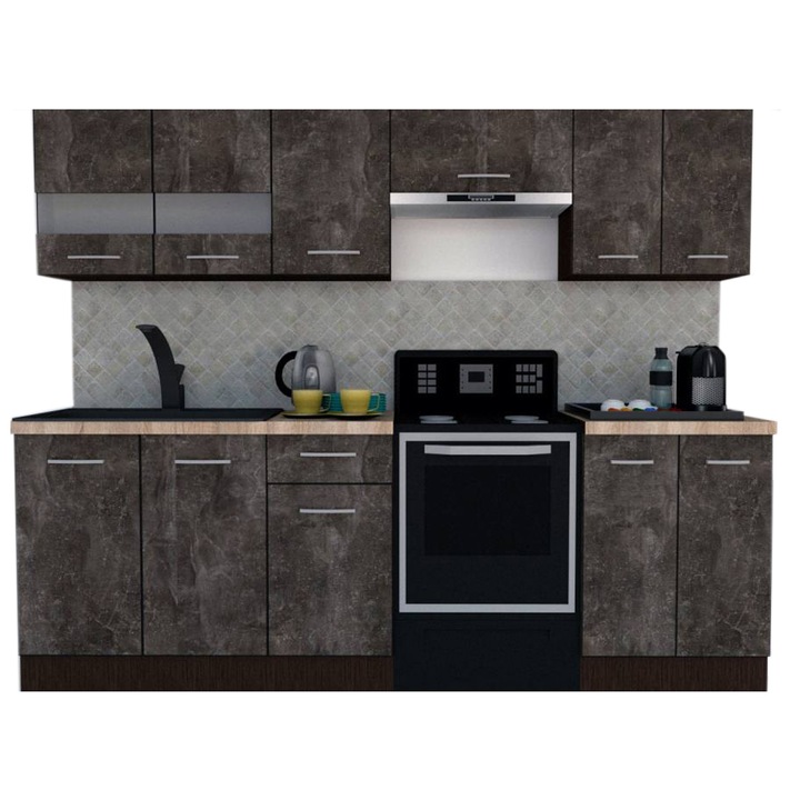 Set Bucatarie Marina New 240 B, Wenge / Decor 4299, 240 x 195-230 x 60 cm