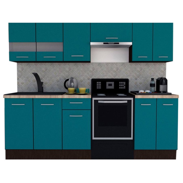 Set Bucatarie Marina New 240 B, Wenge / Decor 0245, 240 x 195-230 x 60 cm