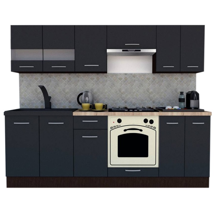 Set Bucatarie Marina New 240 2A, Wenge / Decor 0164, 240 x 195-230 x 60 cm