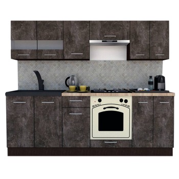 Set Bucatarie Marina New 240 2A, Wenge / Decor 4299, 240 x 195-230 x 60 cm Set Bucatarie Marina New 240 2A, Wenge / Decor 4299, 240 x 195-230 x 60 cm