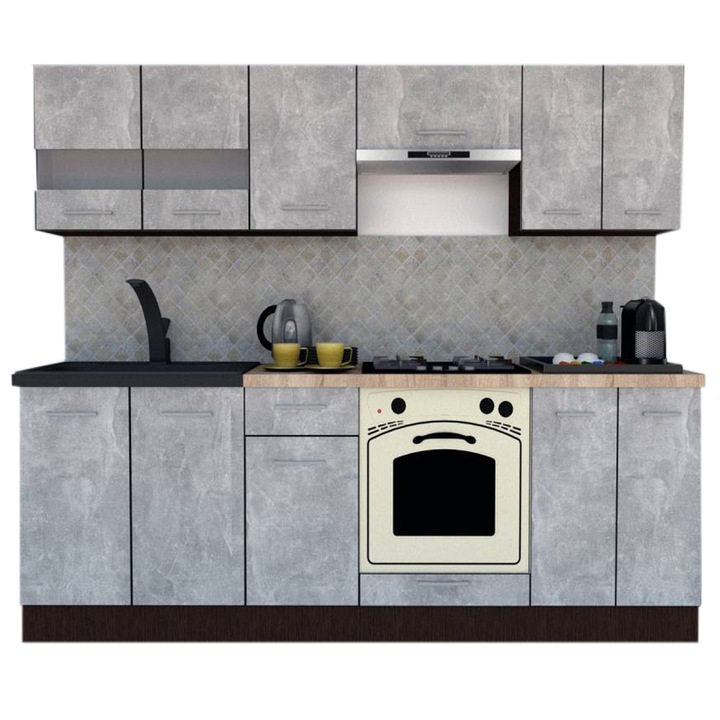 Set Bucatarie Marina New 240 2A, Wenge / Decor 4298, 240 x 195-230 x 60 cm